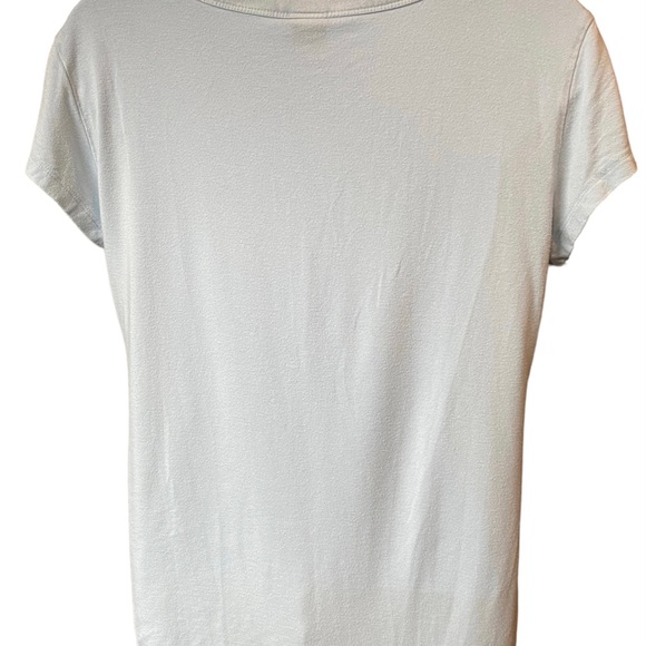 Magaschoni T-Shirt Women's Medium Light Blue Stretch Knit Top Deep V Neck - Picture 2 of 8